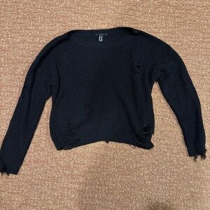 Forever 21 Black Distressed Knit Sweater
